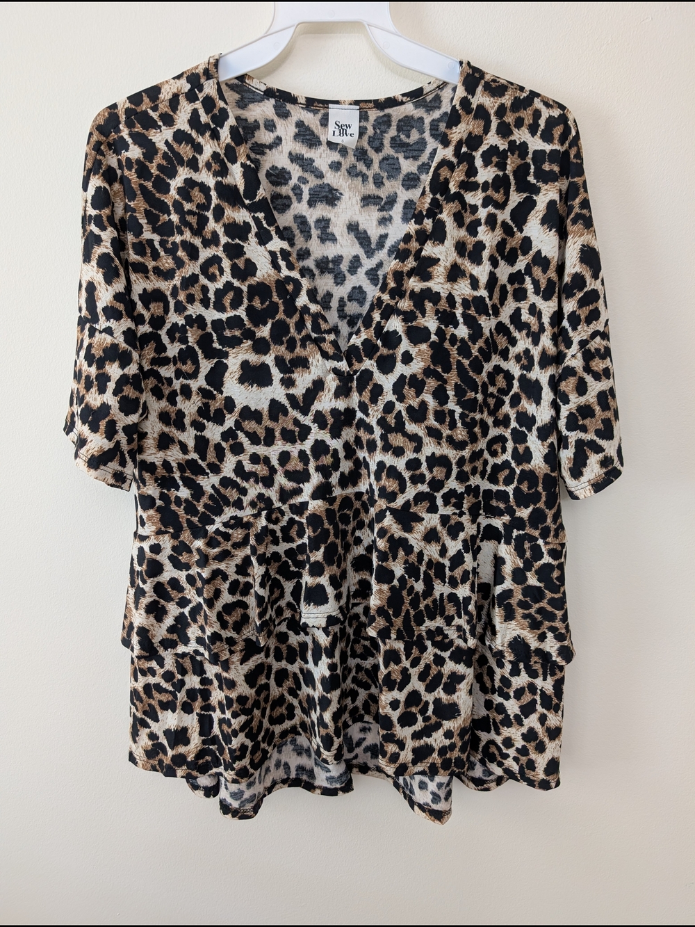 Sew In Love Women's Leopard Print V-Neck Peplum Top - Brown/Black/White Sz Small